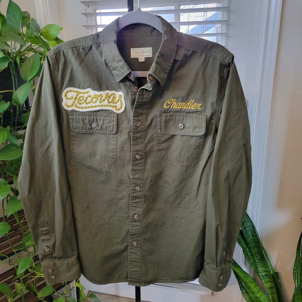 Tecovas Mens Olive Green Cotton Twill Western Work Shirt Chandler Patch Small